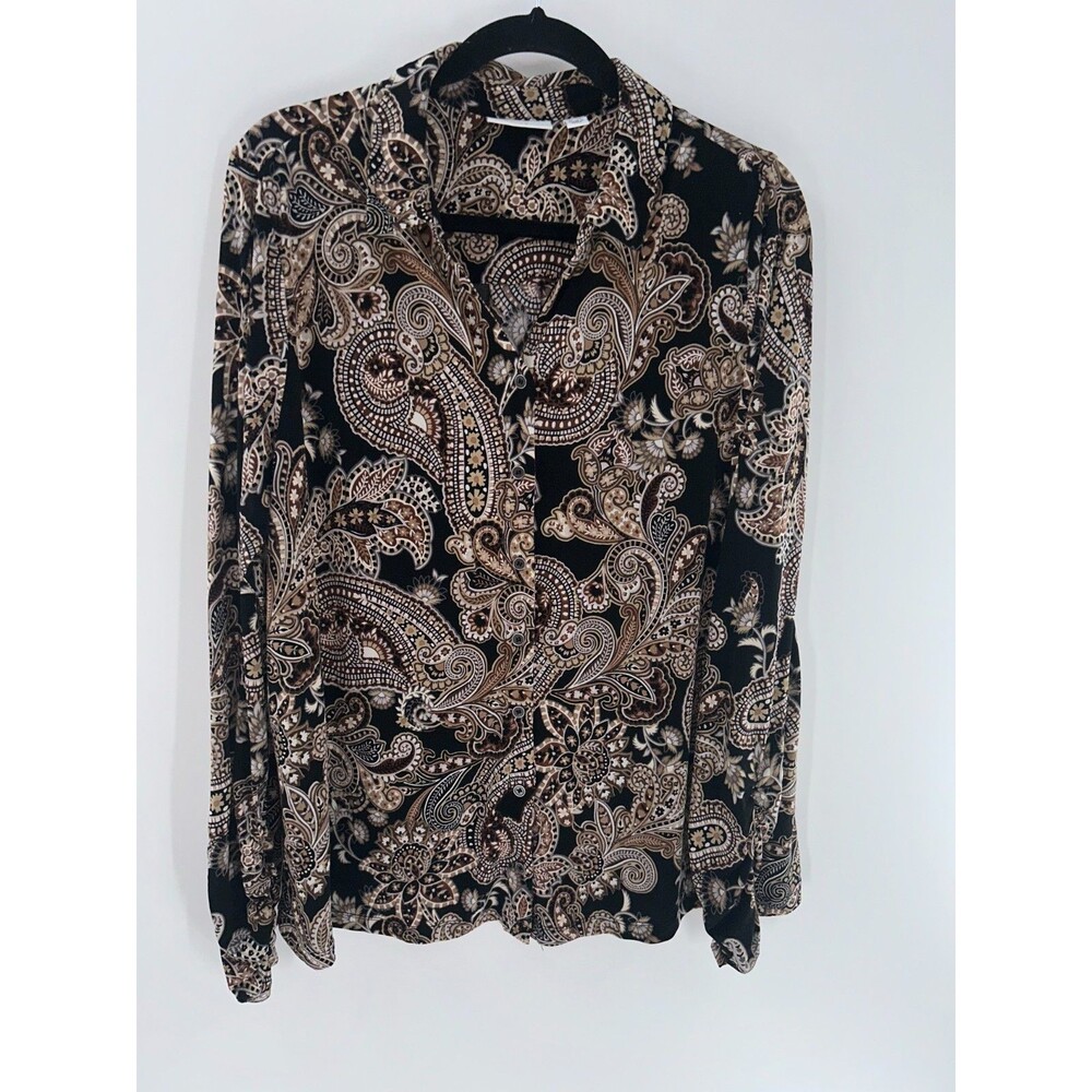 Women's Susan Graver Liquid Knit Paisley Print Long Sleeve Blouse Top Size 1X